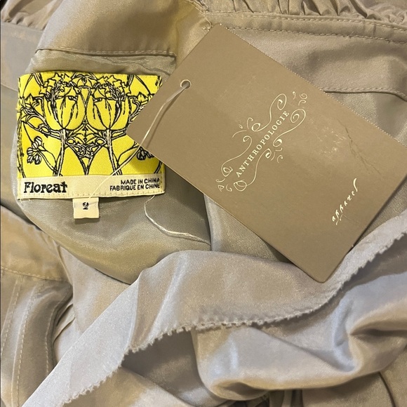 Anthropologie Floreat Silver Gray Ruffle Pin Tuck Pleated Silk Shift Mini Dress - Picture 12 of 13